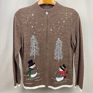 Mercer Street Studio Heather Brown Full Zip Cardigan Christmas Sweater Small